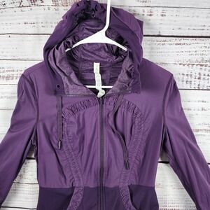 Lululemon Dance Studio Jacket 10 Slim Purple Hooded Full Zip Ruched Thumbholes
